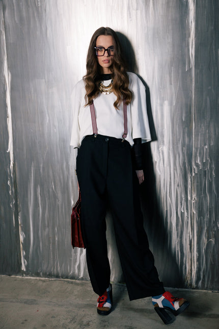 Wide Cropped Wool Trousers with Pleats