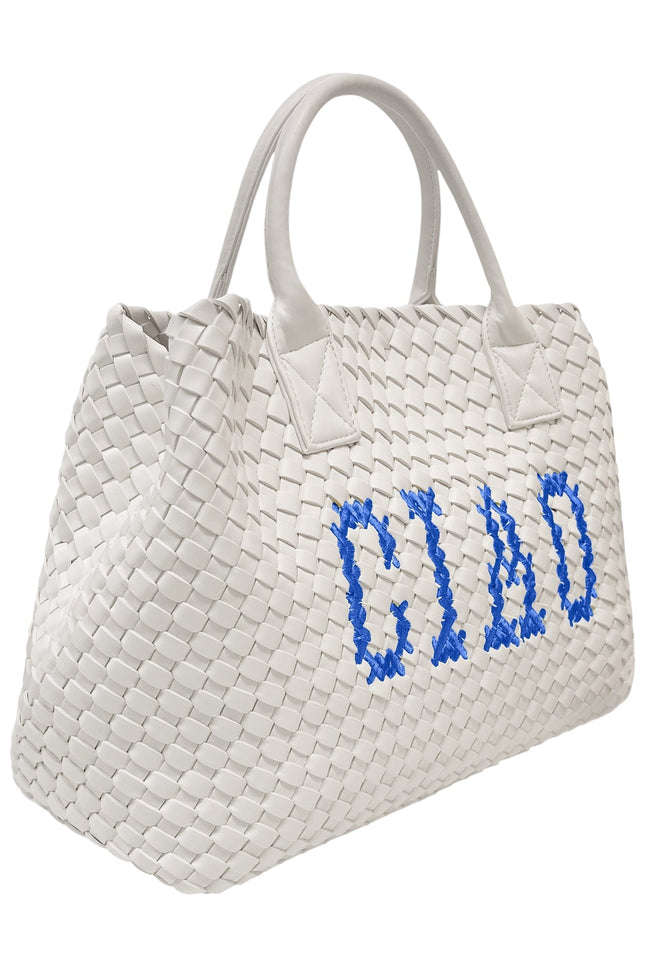 Lilly Loves Ciao White Vegan Handbag wash bag with zipper closure, made from eco-friendly materials, displayed on a neutral background.