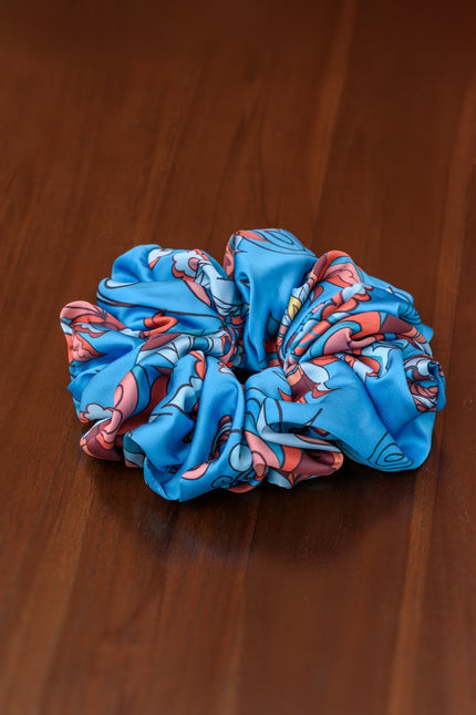 Janara Jones | Blue Floral Paisley Satin Twilly & Scrunchie Set