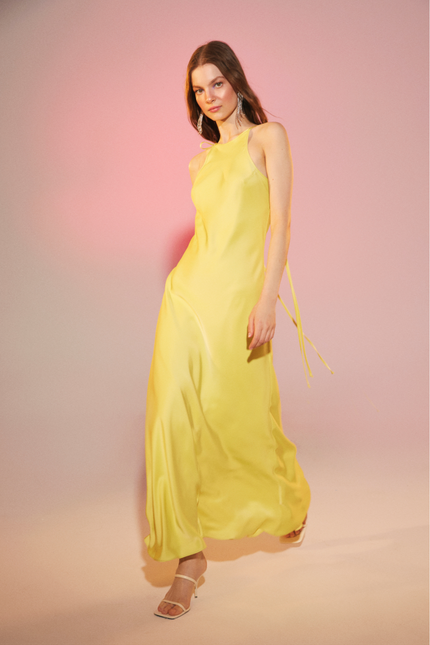 Nazli Ceren | Addie Satin Maxi Dress lime