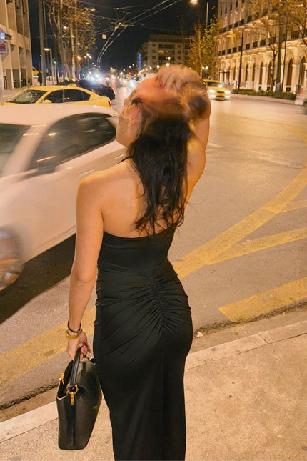 Say no more I Nastazia Ruched Black Sheer Maxi Dress