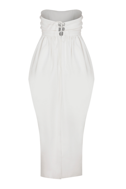 Nazli Ceren | Jeanne Balloon Midi Dress in Blanc de Blanc