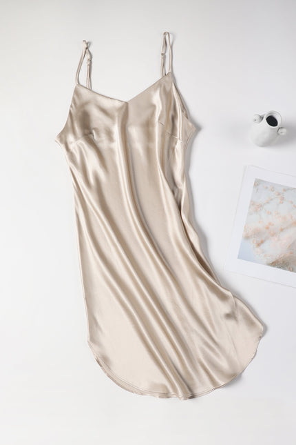 Soft Strokes Silk | River Nymph Beige Slip Mini Dress