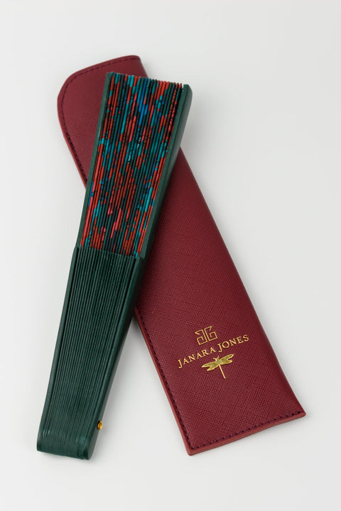 Janara Jones | Wachlarz ręczny w kolorze jesienno-zielonym Paisley