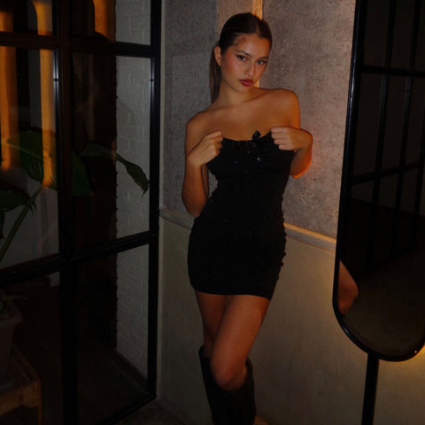 Say no more I Nina Glitter Black Mini Dress