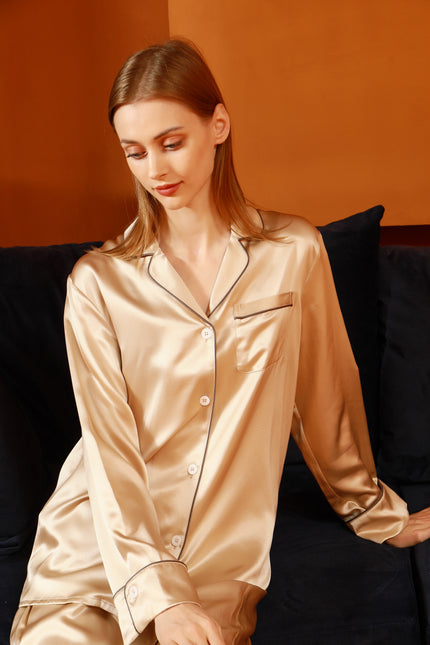 Soft Strokes Silk | Beige Unisex Long Sleeve Pyjamas