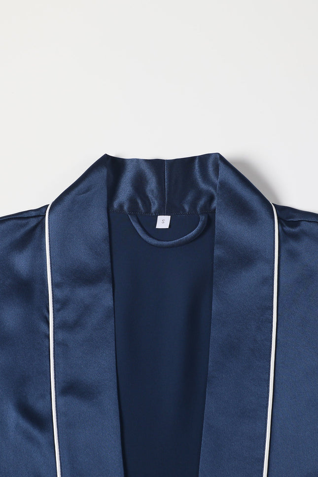 Soft Strokes Silk | Navy Float Kimono Robe & Slip Mini Dress Set