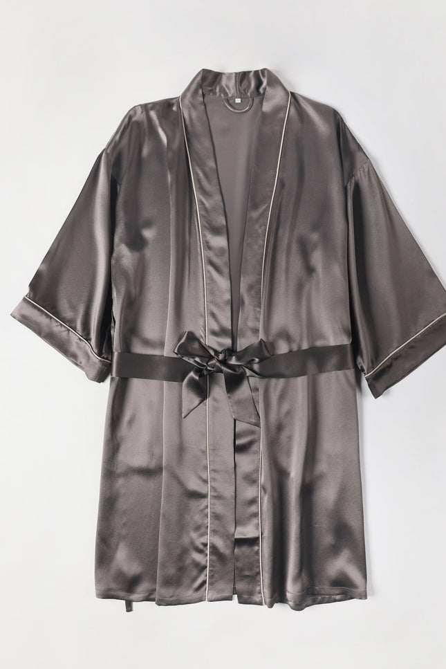 Soft Strokes Silk | Grey Float Kimono Robe & Slip Mini Dress Set