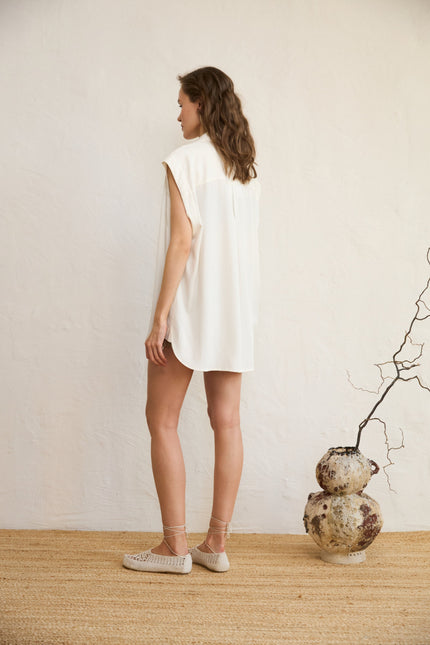 Sleeveless Cotton Shirt + Cotton Mini Shorts