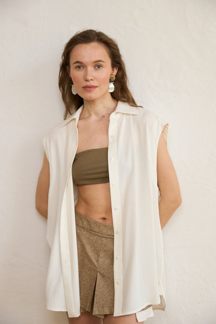 Sleeveless Cotton Shirt + Cotton Mini Shorts