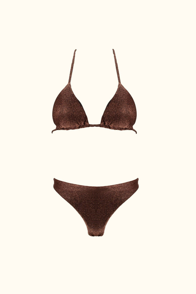 Say no more | Gigi Triangle Bikini Set Brown Lurex