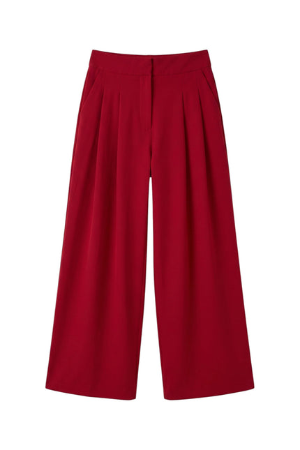 Louche London | Tyler Fine Twill Pleat Front Wide Leg Trouser - Chilli Red
