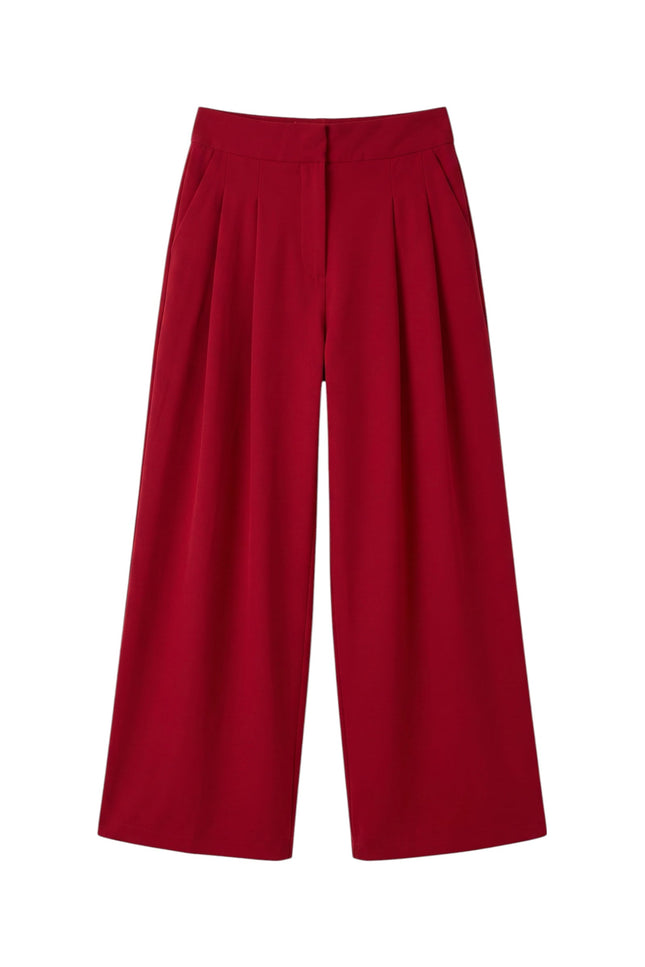 Louche London | Tyler Fine Twill Pleat Front Wide Leg Trouser - Chilli Red