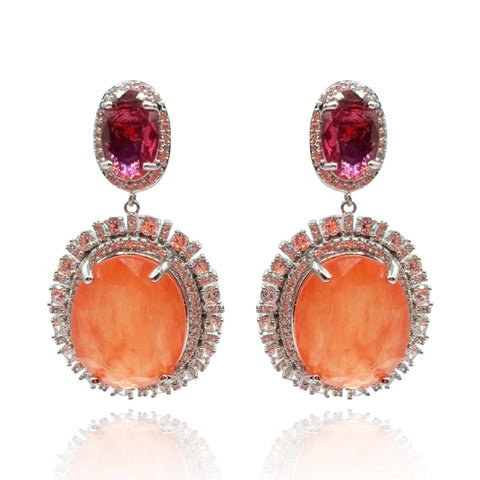 Michael Nash Jewelry | Gemma Flawed Orange and Pink Fourmaline Glass Clip Drop Earrings