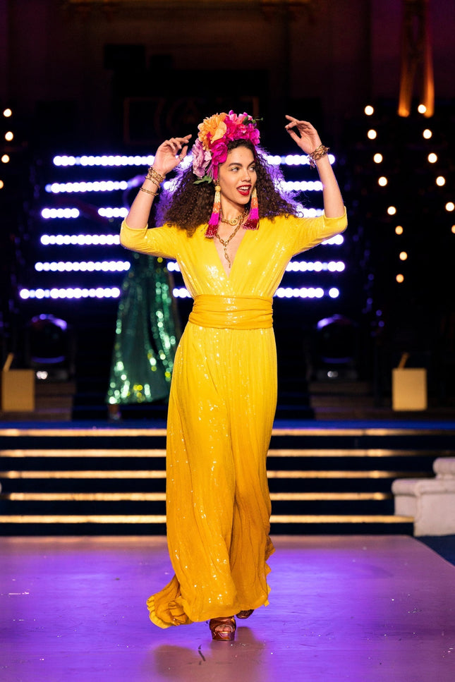 Julia Clancey I Olivia Saffron Dip Dye Sequin Palazzo jumpsuit