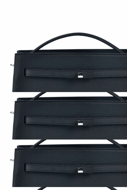 Black atelier galin cube lock handbag with silver hardware and brand logo with detachbale shoulder strap 