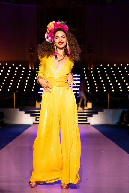 Julia Clancey I Olivia Saffron Dip Dye Kombinezon Palazzo z cekinami