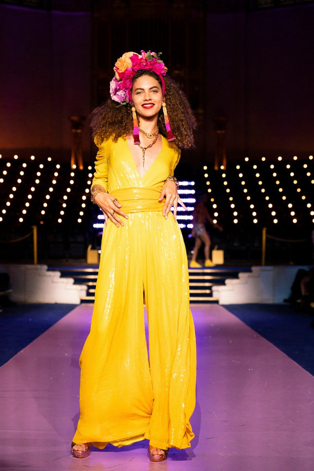 Julia Clancey I Olivia Saffron Dip Dye Sequin Palazzo jumpsuit