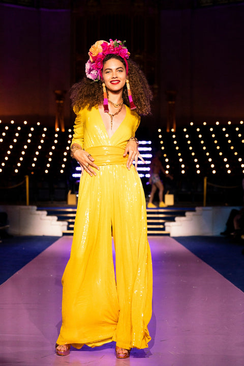 Julia Clancey I Olivia Saffron Dip Dye Kombinezon Palazzo z cekinami