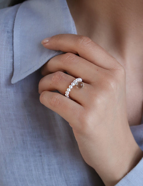 Pas de Marque | Freshwater pearl aquamarine ring Reine