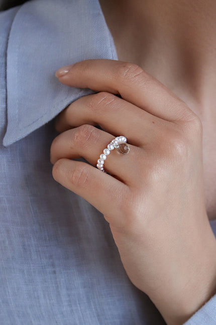 Pas de Marque | Freshwater pearl aquamarine ring Reine