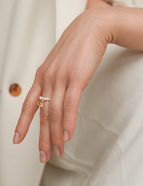 Pas de Marque | Freshwater pearl citrine ring Reine