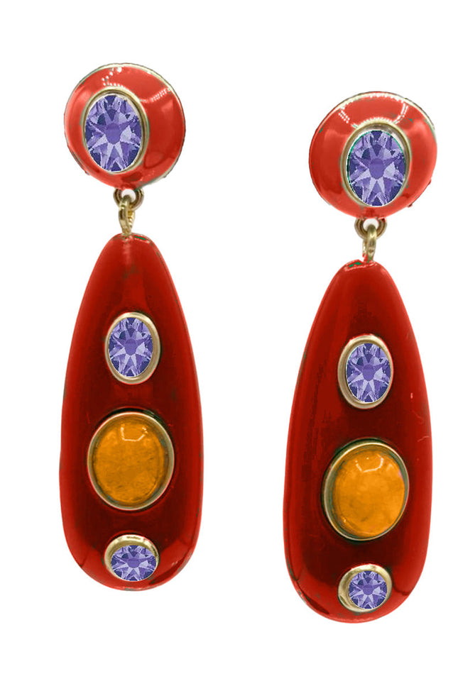 Michael Nash Jewelry | Sofia Rouge Resin And Enamel Pierced Earrings With Light Amethyst Crystal Stones