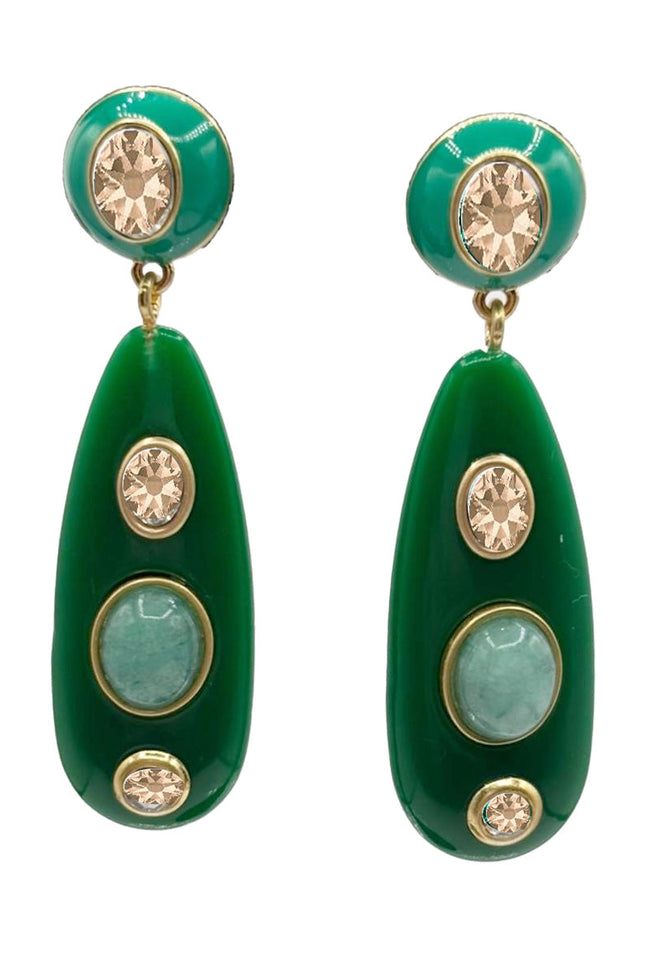 Michael Nash Jewelry | Sofia Green Resin And Enamel Pierced Earrings With Light Amethyst Crystal Stones