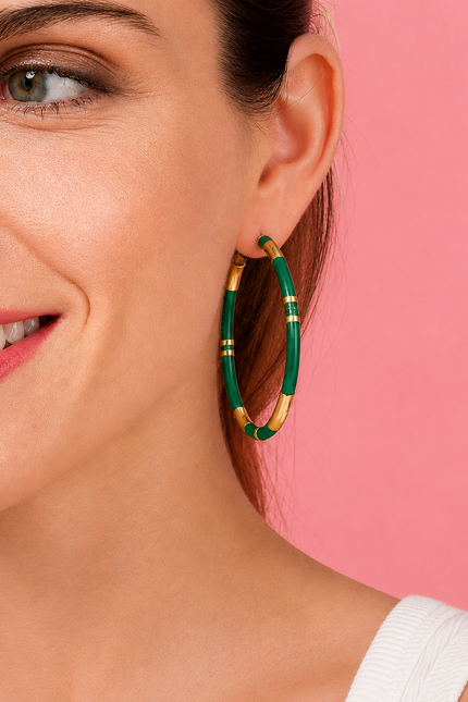 Mallory Green And Gold Stripe Hoop Earrings