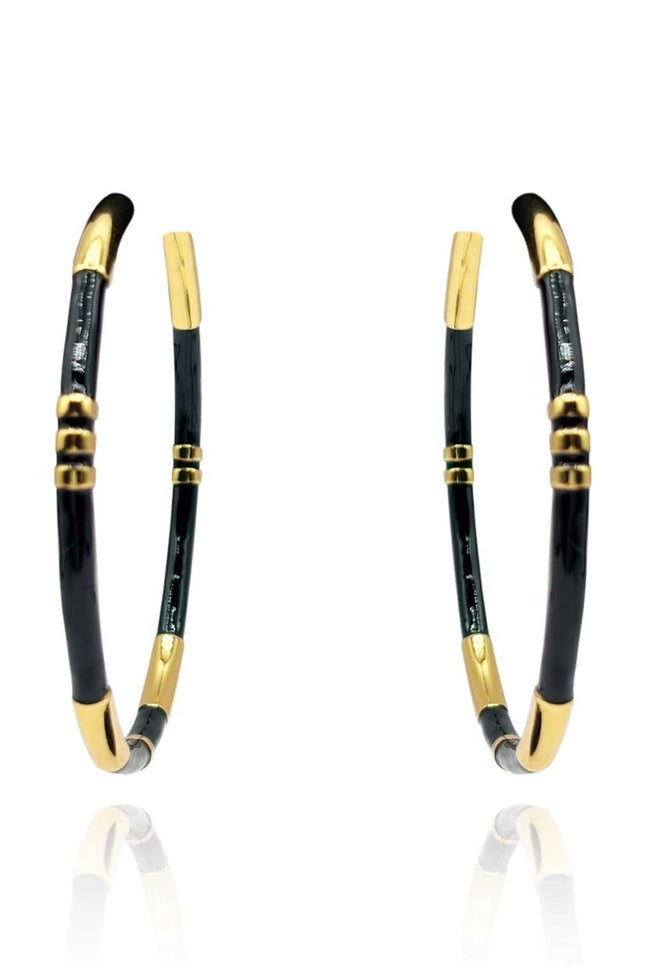Michael Nash Jewelry | Mallory Black And Gold Stripe Hoop Eaarings