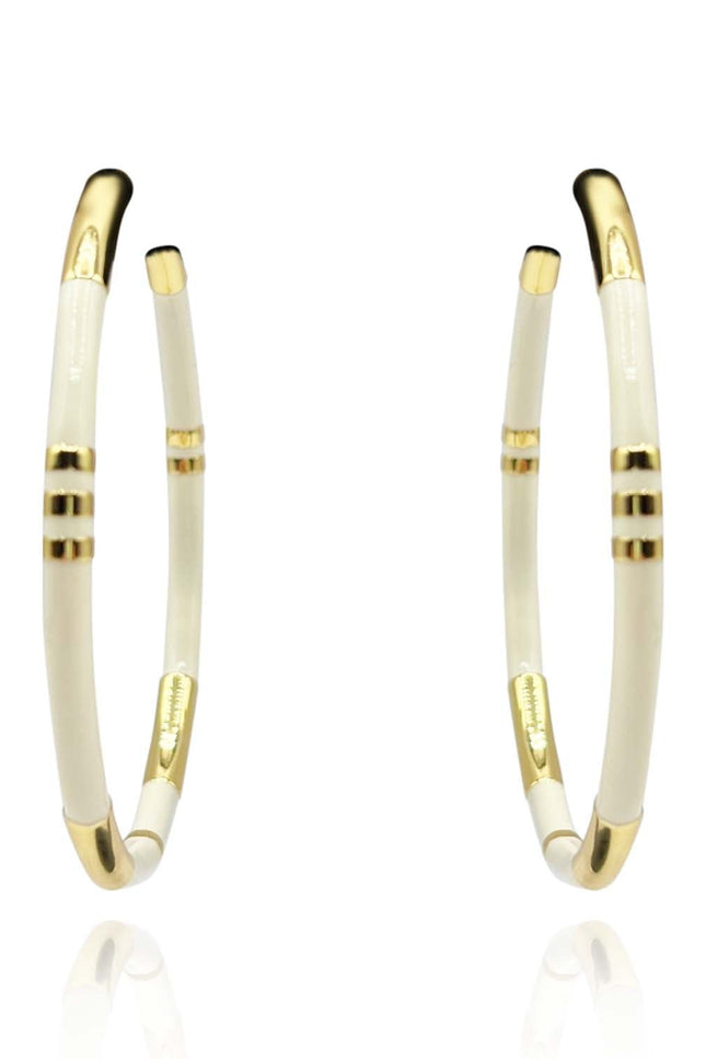 Michael Nash Jewelry | Mallory White And Gold Stripe Hoop Eaarings