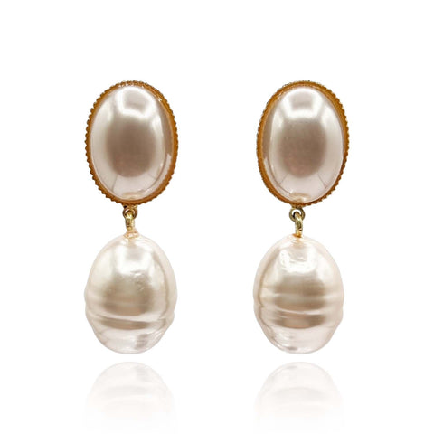 Michael Nash Jewelry | EMMA BAROQUE CHAMPAGNE GLASS PEARL DROP CLIP EARRINGS