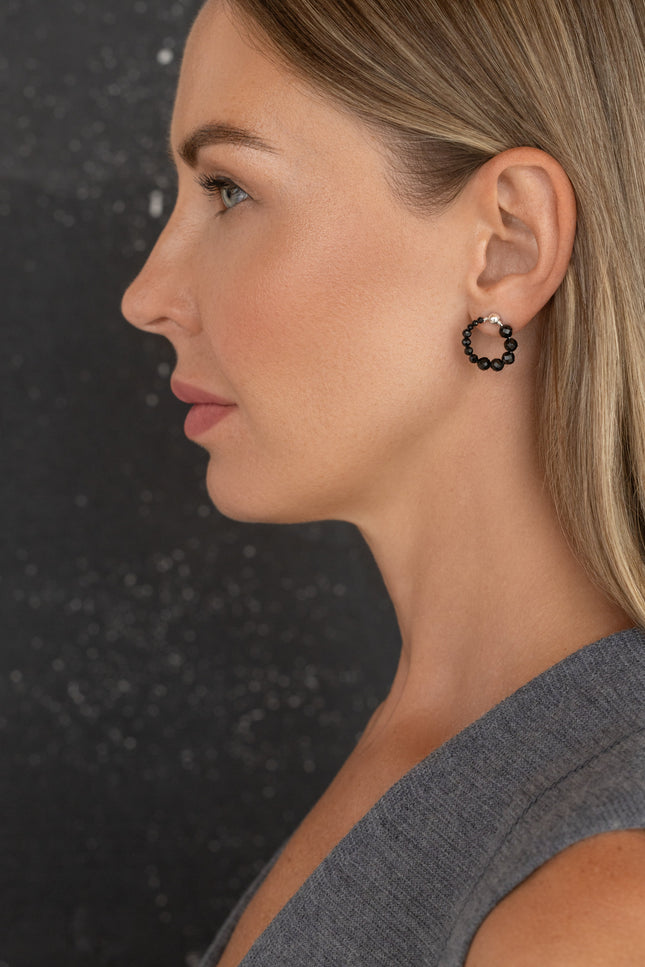 Pas de Marque | 925 sterling silver black spinel earrings La Roue