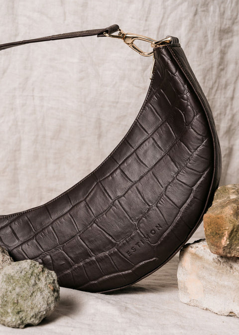 Estimon | Shoulder bag Mini Hobo corn leather chocolate croco