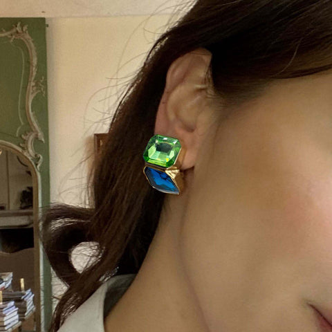 Michael Nash Jewelry | Peridot And Sapphire Double Stone Clip Earrings