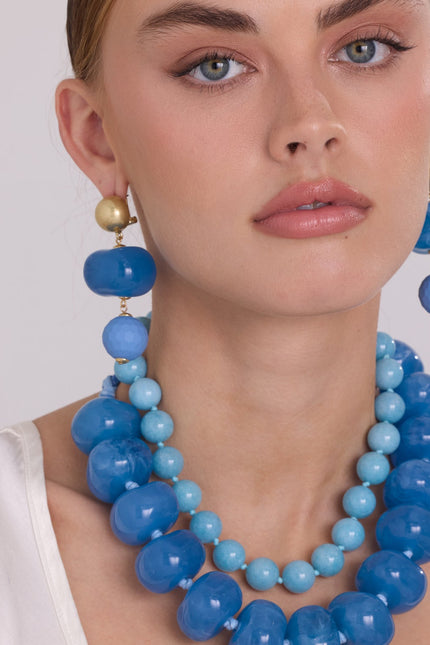 Analise Triple Cornflower Blue Resin Drop Pierced Earrings