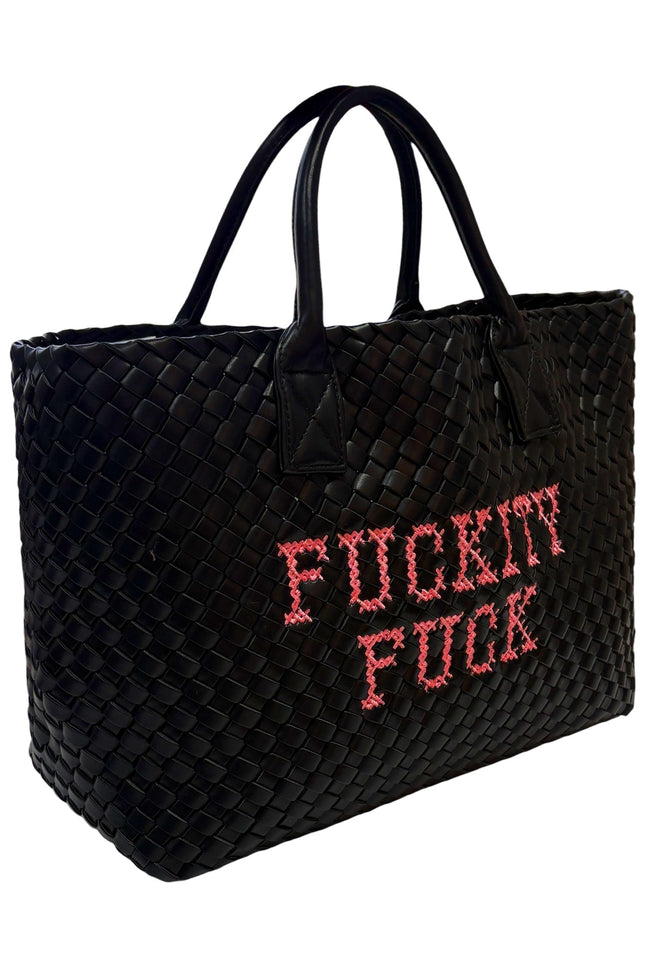 Lilly Loves Fuckity Fuck embroidered handbag with colorful design, featuring a stylish leather strap and unique artistic detail.