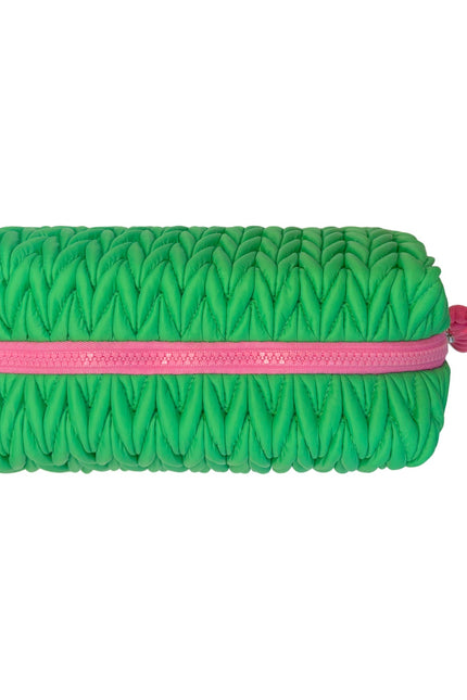 Squishy green Lillyloves makeup bag wash bag with soft, plush texture and zip closure, perfect for storing cosmetics.