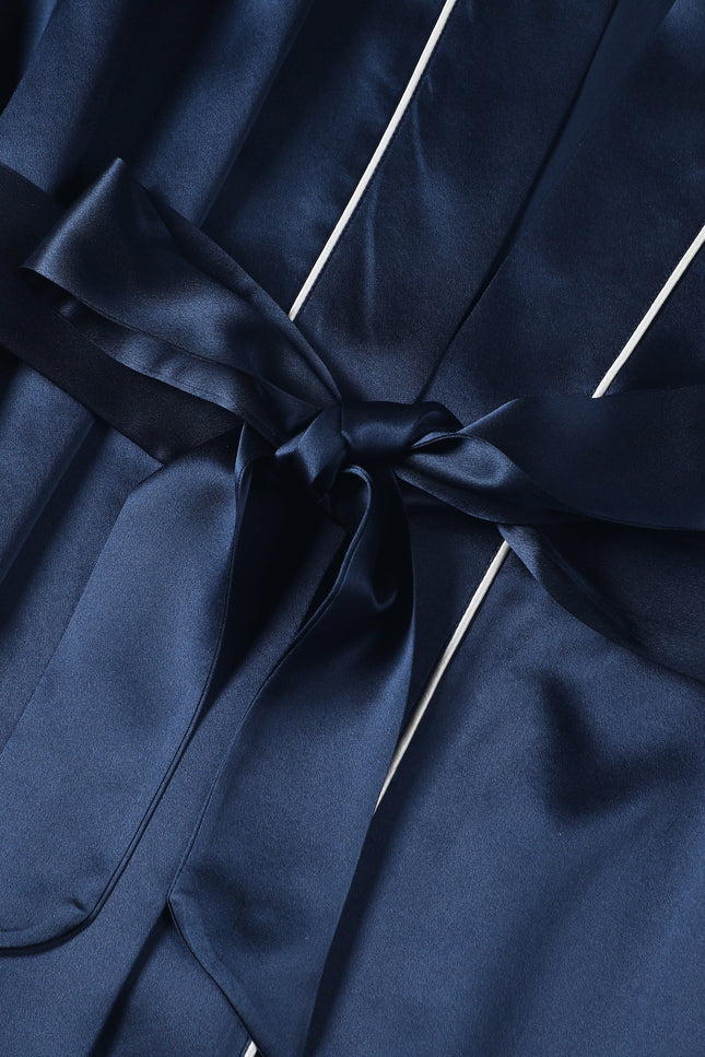 Soft Strokes Silk | Navy Float Kimono Robe & Slip Mini Dress Set
