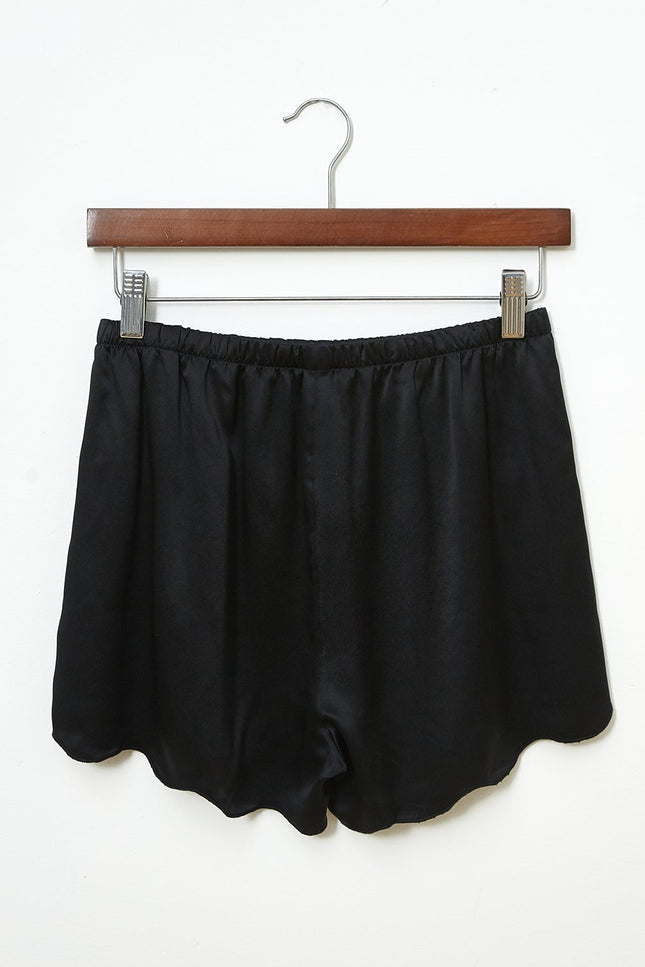 Soft Strokes Silk | Black Scallop Edged Pyjamas Shorts