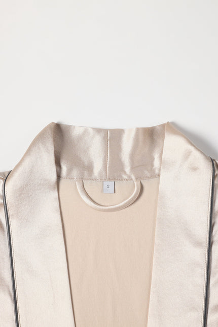 Soft Strokes Silk | Beige Float Kimono Robe & Slip Mini Dress Set