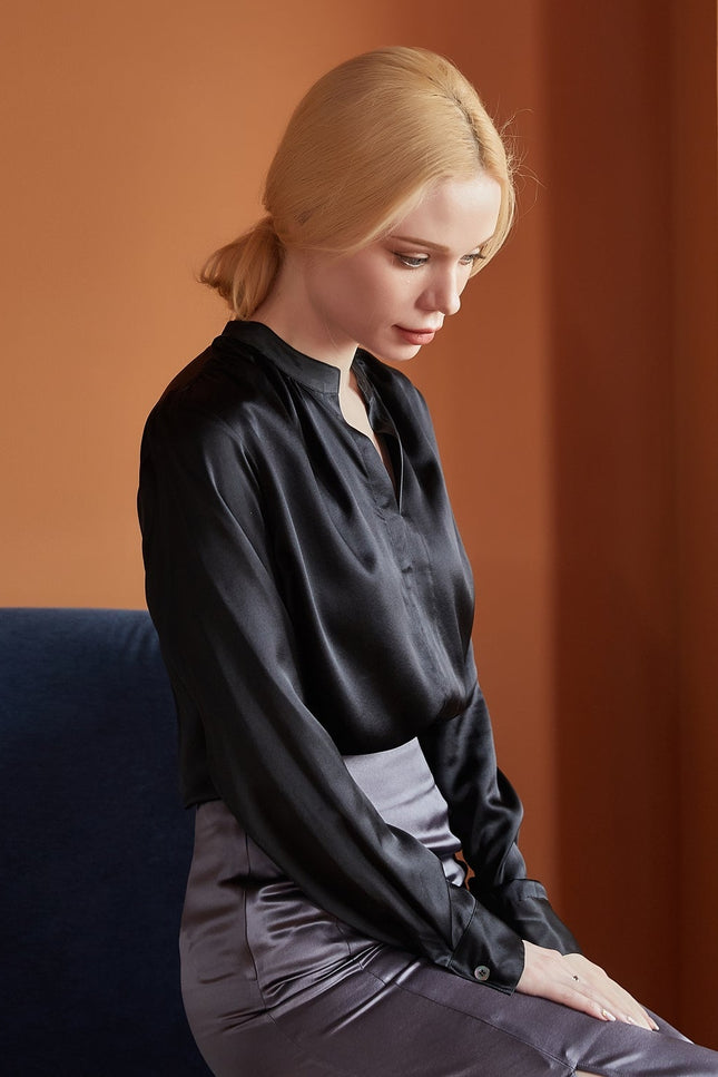 Soft Strokes Silk | Long Sleeve Y-neck Eshonai Blouse