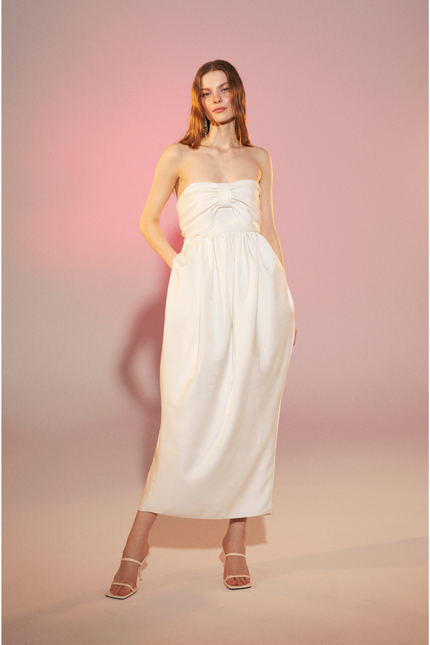 Nazli Ceren | Jeanne Balloon Midi Dress in Blanc de Blanc