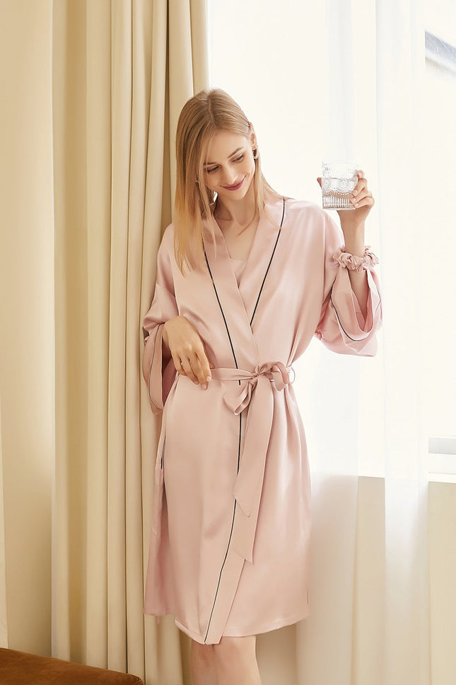 Soft Strokes Silk | Pasithea Baby Pink Kimono Robe