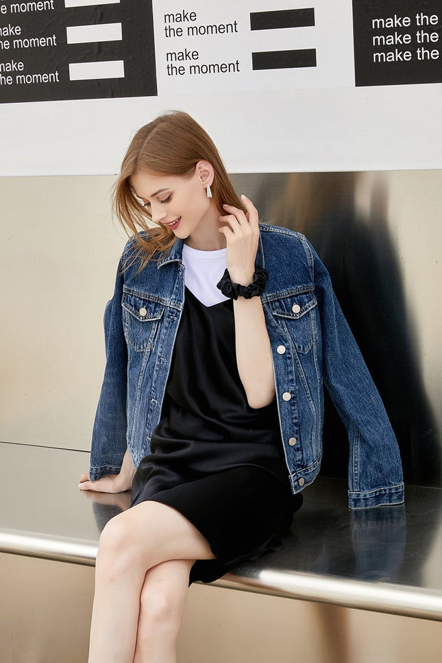 Soft Strokes Silk | River Nymph Black Slip Mini Dress