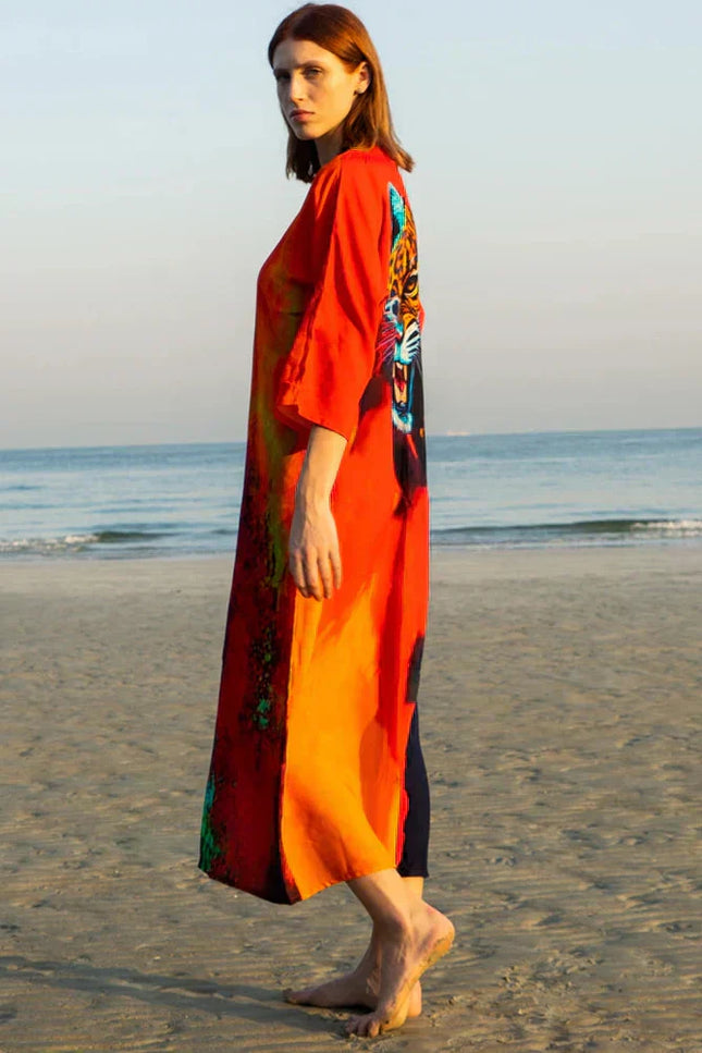 Roar Tiger Animal Print Abstract Kimono