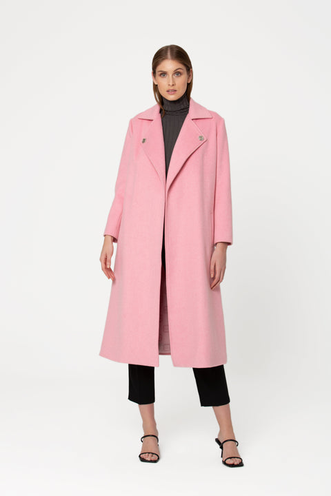 GIODORO | Favene Belted Wrap Wool Coat in Cherry Blossom Color