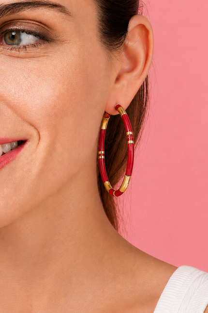 Mallory Red And Gold Stripe Hoop Earrings