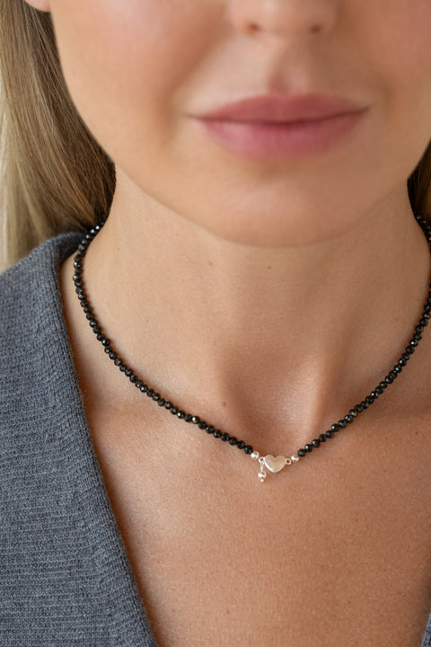 Pas de Marque | 925 sterling silver black spinel necklace Cœur Aimant