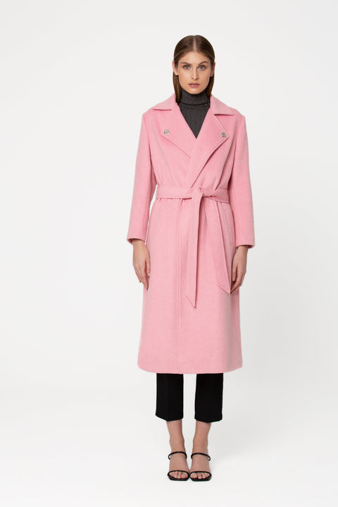 GIODORO | Favene Belted Wrap Wool Coat in Cherry Blossom Color
